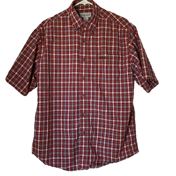 CARHARTT Short Sleeve Button Down Shirt, Men’s M, Red Blue White - Picture 1 of 8